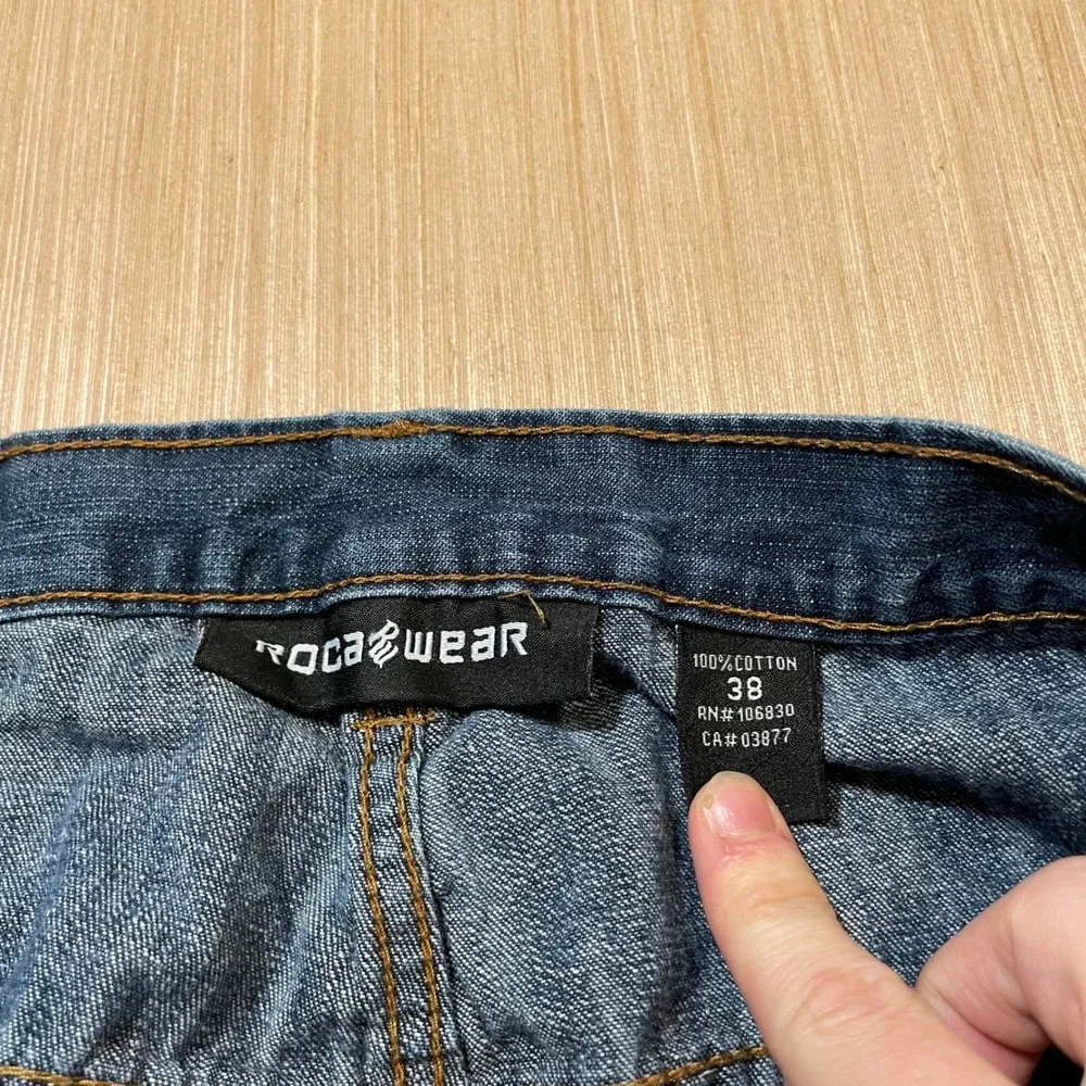 Rocawear Baggy Jeans Mens 38 Wide Leg Blue Denim Y2K Streetwear Embroidered